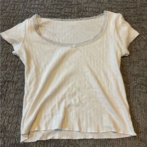 Brandy Melville Cream Lace Trim Tee